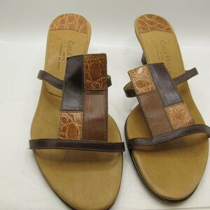 Cole Haan brown 2 inch wedge sandal with patchwork leather upper 8.5AA
